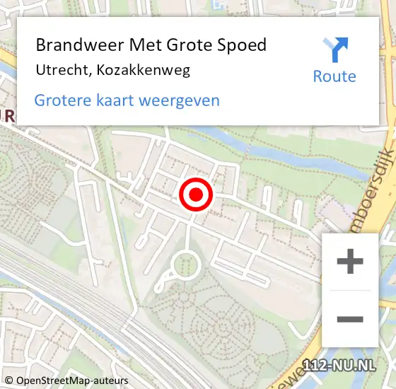 Locatie op kaart van de 112 melding: Brandweer Met Grote Spoed Naar Utrecht, Kozakkenweg op 13 maart 2022 11:13