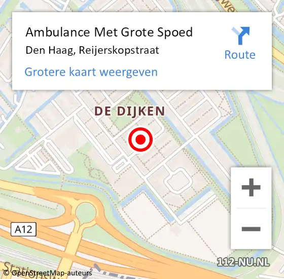 Locatie op kaart van de 112 melding: Ambulance Met Grote Spoed Naar Den Haag, Reijerskopstraat op 13 maart 2022 11:21
