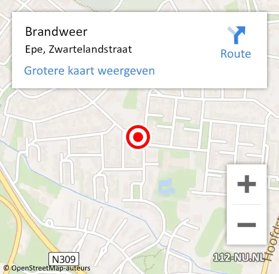 Locatie op kaart van de 112 melding: Brandweer Epe, Zwartelandstraat op 13 maart 2022 11:33