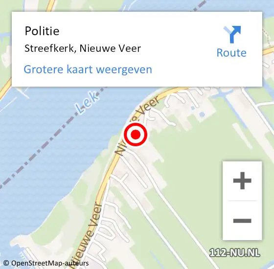 Locatie op kaart van de 112 melding: Politie Streefkerk, Nieuwe Veer op 13 maart 2022 11:51