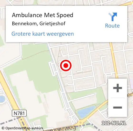 Locatie op kaart van de 112 melding: Ambulance Met Spoed Naar Bennekom, Grietjeshof op 13 maart 2022 11:57