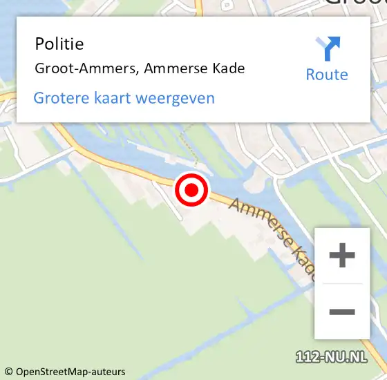 Locatie op kaart van de 112 melding: Politie Groot-Ammers, Ammerse Kade op 13 maart 2022 12:01