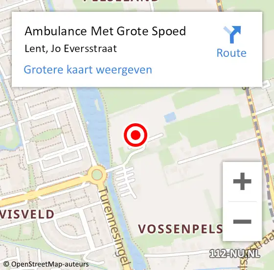 Locatie op kaart van de 112 melding: Ambulance Met Grote Spoed Naar Lent, Jo Eversstraat op 13 maart 2022 12:19