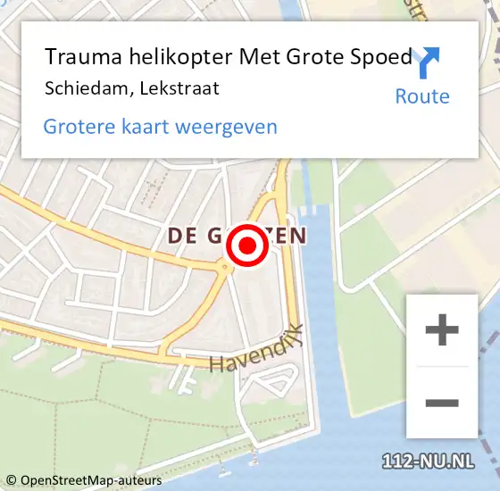 Locatie op kaart van de 112 melding: Trauma helikopter Met Grote Spoed Naar Schiedam, Lekstraat op 13 maart 2022 12:22