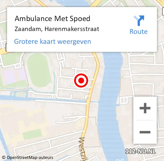 Locatie op kaart van de 112 melding: Ambulance Met Spoed Naar Zaandam, Harenmakersstraat op 13 maart 2022 12:25