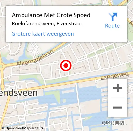 Locatie op kaart van de 112 melding: Ambulance Met Grote Spoed Naar Roelofarendsveen, Elzenstraat op 13 maart 2022 12:33