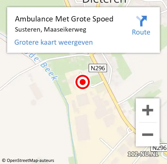 Locatie op kaart van de 112 melding: Ambulance Met Grote Spoed Naar Susteren, Maaseikerweg op 13 maart 2022 12:34