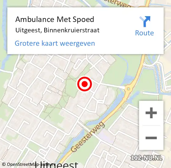 Locatie op kaart van de 112 melding: Ambulance Met Spoed Naar Uitgeest, Binnenkruierstraat op 13 maart 2022 12:50