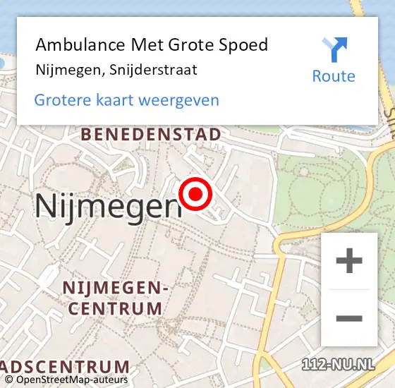 Locatie op kaart van de 112 melding: Ambulance Met Grote Spoed Naar Nijmegen, Snijderstraat op 13 maart 2022 13:00