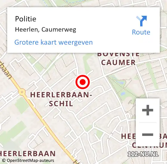 Locatie op kaart van de 112 melding: Politie Heerlen, Caumerweg op 13 maart 2022 13:09