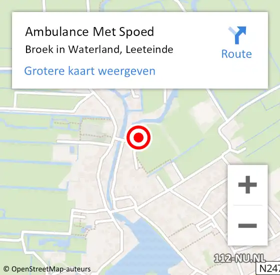 Locatie op kaart van de 112 melding: Ambulance Met Spoed Naar Broek in Waterland, Leeteinde op 13 maart 2022 13:21