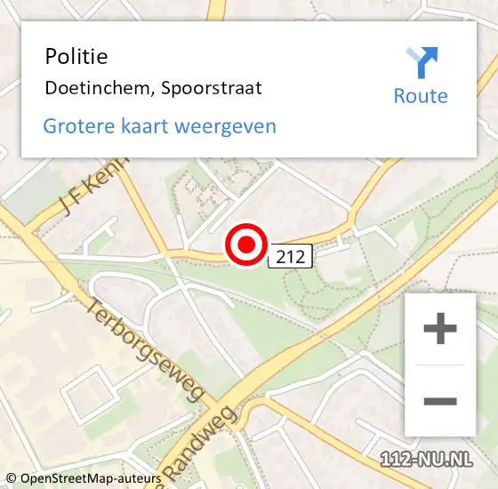 Locatie op kaart van de 112 melding: Politie Doetinchem, Spoorstraat op 13 maart 2022 13:28