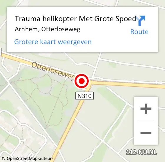 Locatie op kaart van de 112 melding: Trauma helikopter Met Grote Spoed Naar Arnhem, Otterloseweg op 13 maart 2022 13:38