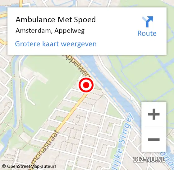 Locatie op kaart van de 112 melding: Ambulance Met Spoed Naar Amsterdam, Appelweg op 13 maart 2022 14:02