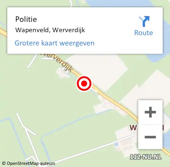 Locatie op kaart van de 112 melding: Politie Wapenveld, Werverdijk op 13 maart 2022 14:03