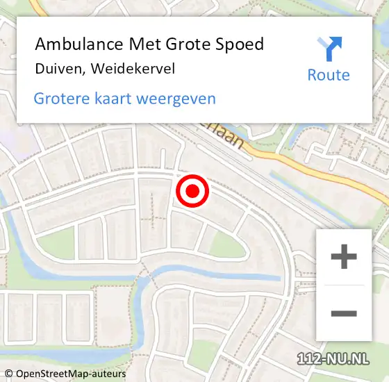 Locatie op kaart van de 112 melding: Ambulance Met Grote Spoed Naar Duiven, Weidekervel op 13 maart 2022 14:10