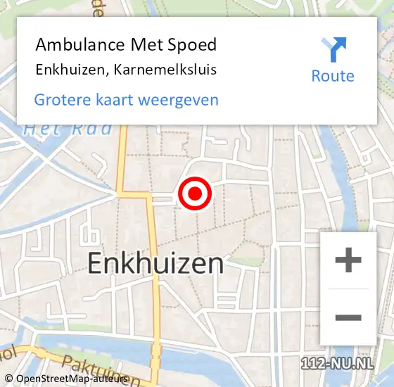 Locatie op kaart van de 112 melding: Ambulance Met Spoed Naar Enkhuizen, Karnemelksluis op 13 maart 2022 14:23