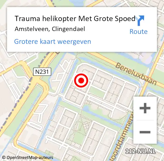 Locatie op kaart van de 112 melding: Trauma helikopter Met Grote Spoed Naar Amstelveen, Clingendael op 13 maart 2022 14:31