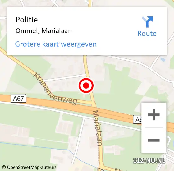 Locatie op kaart van de 112 melding: Politie Ommel, Marialaan op 13 maart 2022 14:35