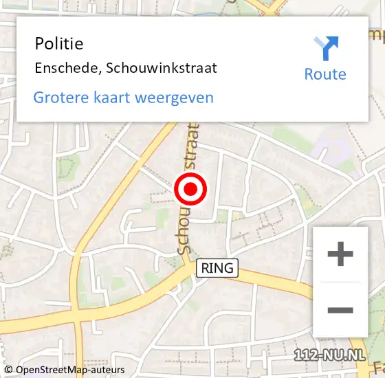 Locatie op kaart van de 112 melding: Politie Enschede, Schouwinkstraat op 13 maart 2022 14:41