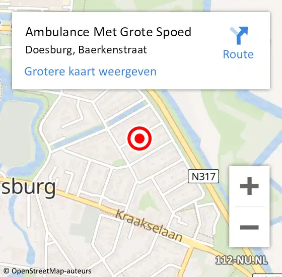 Locatie op kaart van de 112 melding: Ambulance Met Grote Spoed Naar Doesburg, Baerkenstraat op 13 maart 2022 14:41