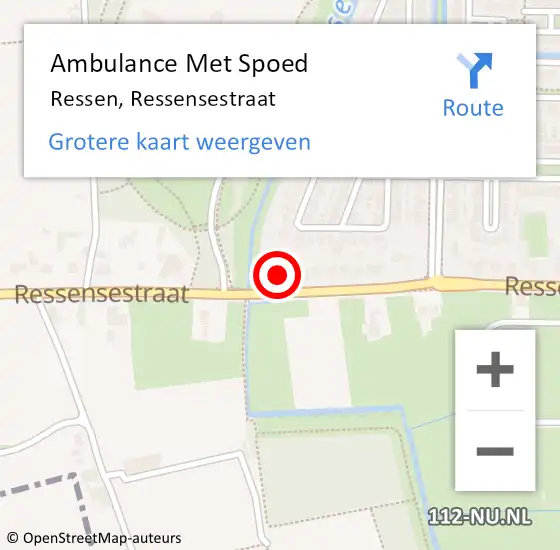 Locatie op kaart van de 112 melding: Ambulance Met Spoed Naar Bemmel, Ressensestraat op 13 maart 2022 14:49