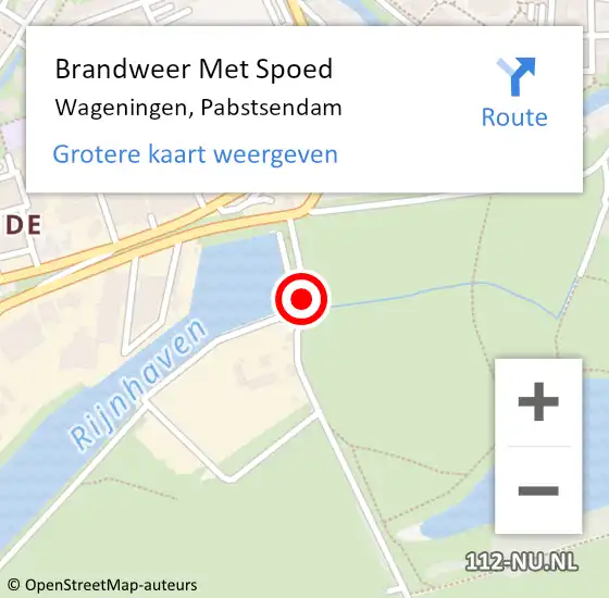 Locatie op kaart van de 112 melding: Brandweer Met Spoed Naar Wageningen, Pabstsendam op 13 maart 2022 14:56