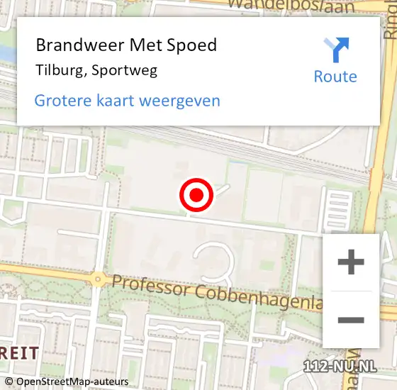 Locatie op kaart van de 112 melding: Brandweer Met Spoed Naar Tilburg, Sportweg op 13 maart 2022 15:21