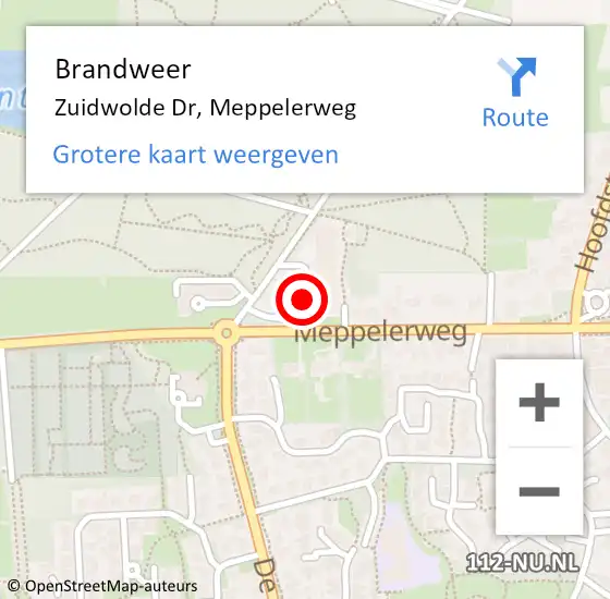 Locatie op kaart van de 112 melding: Brandweer Zuidwolde Dr, Meppelerweg op 10 juli 2014 23:13