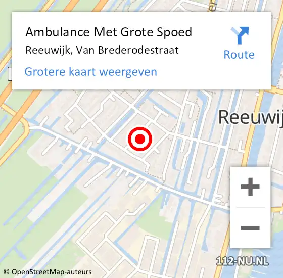Locatie op kaart van de 112 melding: Ambulance Met Grote Spoed Naar Reeuwijk, Van Brederodestraat op 13 maart 2022 15:27