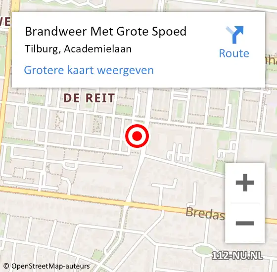 Locatie op kaart van de 112 melding: Brandweer Met Grote Spoed Naar Tilburg, Academielaan op 13 maart 2022 15:35