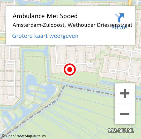 Locatie op kaart van de 112 melding: Ambulance Met Spoed Naar Amsterdam-Zuidoost, Wethouder Driessenstraat op 13 maart 2022 15:50