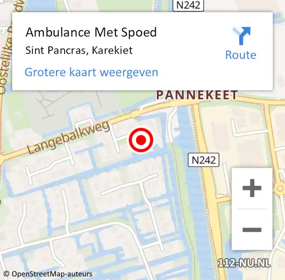 Locatie op kaart van de 112 melding: Ambulance Met Spoed Naar Sint Pancras, Karekiet op 13 maart 2022 16:00