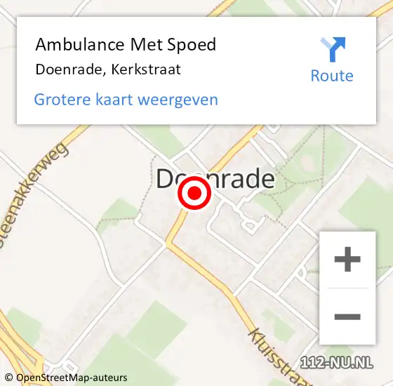 Locatie op kaart van de 112 melding: Ambulance Met Spoed Naar Doenrade, Kerkstraat op 10 juli 2014 23:19