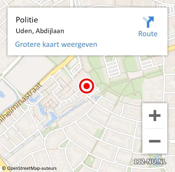 Locatie op kaart van de 112 melding: Politie Uden, Abdijlaan op 13 maart 2022 16:17