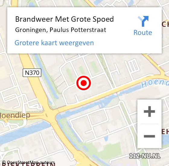 Locatie op kaart van de 112 melding: Brandweer Met Grote Spoed Naar Groningen, Paulus Potterstraat op 13 maart 2022 16:17