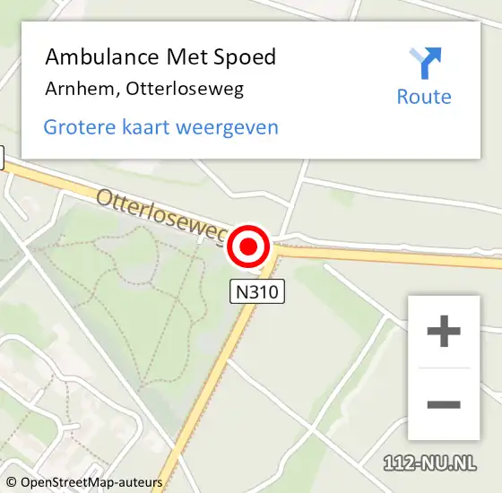 Locatie op kaart van de 112 melding: Ambulance Met Spoed Naar Arnhem, Otterloseweg op 13 maart 2022 16:50