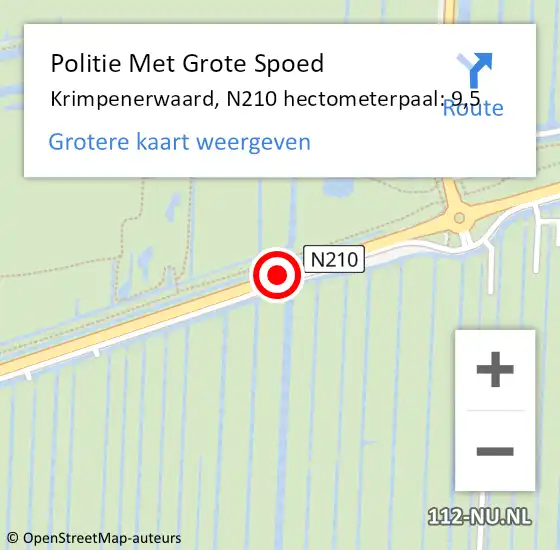 Locatie op kaart van de 112 melding: Politie Met Grote Spoed Naar Krimpenerwaard, N210 hectometerpaal: 9,5 op 13 maart 2022 16:52