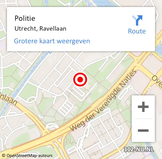 Locatie op kaart van de 112 melding: Politie Utrecht, Ravellaan op 13 maart 2022 16:56