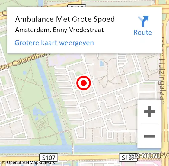 Locatie op kaart van de 112 melding: Ambulance Met Grote Spoed Naar Amsterdam, Enny Vredestraat op 13 maart 2022 17:01