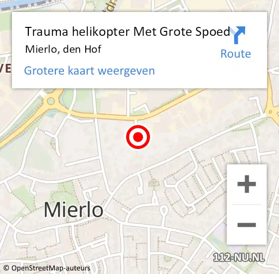 Locatie op kaart van de 112 melding: Trauma helikopter Met Grote Spoed Naar Mierlo, den Hof op 13 maart 2022 17:51