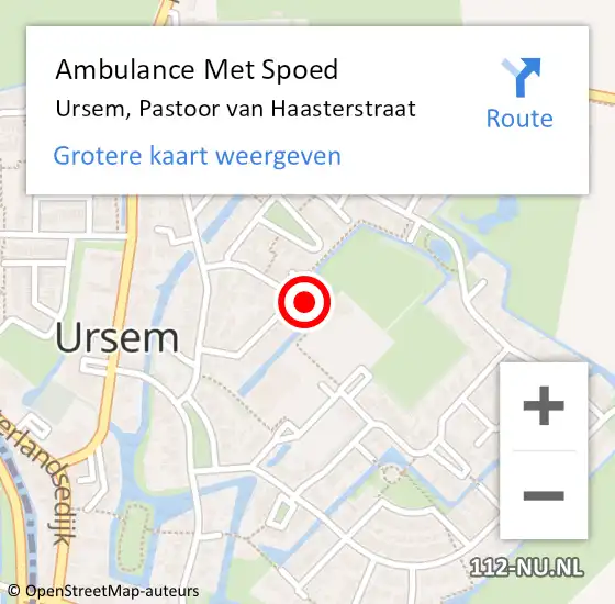 Locatie op kaart van de 112 melding: Ambulance Met Spoed Naar Ursem, Pastoor van Haasterstraat op 13 maart 2022 18:04