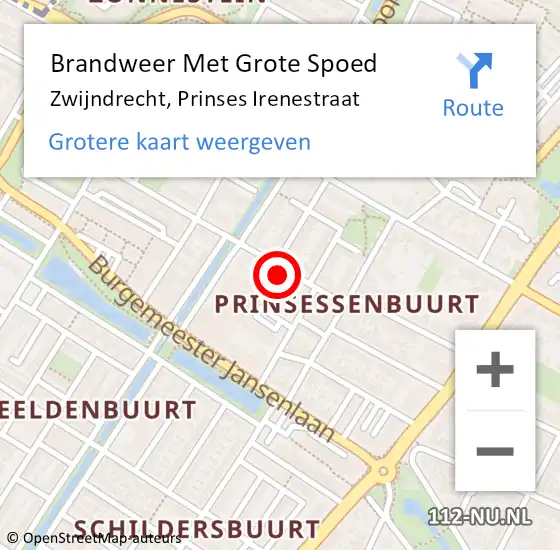 Locatie op kaart van de 112 melding: Brandweer Met Grote Spoed Naar Zwijndrecht, Prinses Irenestraat op 13 maart 2022 18:05