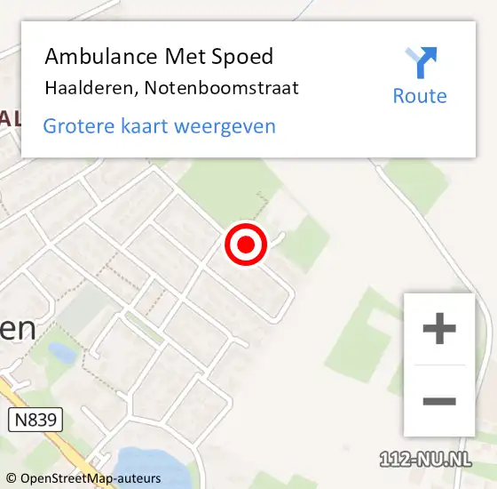 Locatie op kaart van de 112 melding: Ambulance Met Spoed Naar Haalderen, Notenboomstraat op 13 maart 2022 18:09