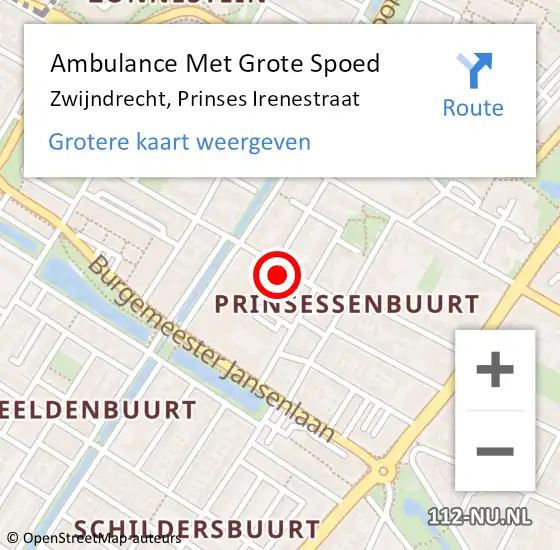Locatie op kaart van de 112 melding: Ambulance Met Grote Spoed Naar Zwijndrecht, Prinses Irenestraat op 13 maart 2022 18:16
