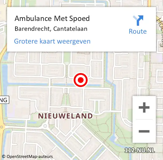 Locatie op kaart van de 112 melding: Ambulance Met Spoed Naar Barendrecht, Cantatelaan op 13 maart 2022 18:22