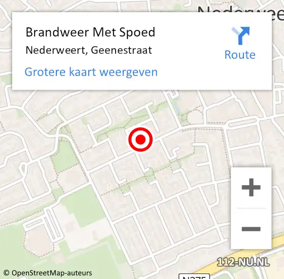 Locatie op kaart van de 112 melding: Brandweer Met Spoed Naar Nederweert, Geenestraat op 13 maart 2022 18:32