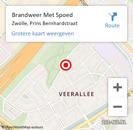 Locatie op kaart van de 112 melding: Brandweer Met Spoed Naar Zwolle, Prins Bernhardstraat op 13 maart 2022 18:57