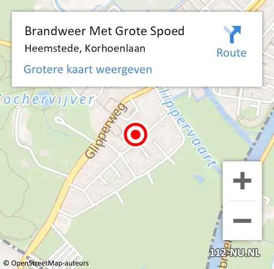 Locatie op kaart van de 112 melding: Brandweer Met Grote Spoed Naar Heemstede, Korhoenlaan op 13 maart 2022 18:58