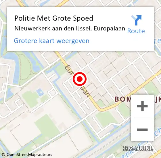 Locatie op kaart van de 112 melding: Politie Met Grote Spoed Naar Nieuwerkerk aan den IJssel, Europalaan op 13 maart 2022 19:03